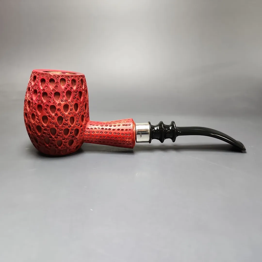 Lattice Carved XL Poker w/ Silver Estate Block Meerschaum Pipe, Turkish Estates - Image 3