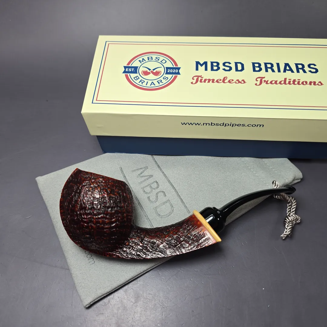 MBSD Briars Modern Masters 2 Sandblasted Blowfish w/ Boxwood Briar Pipe, New - Image 3