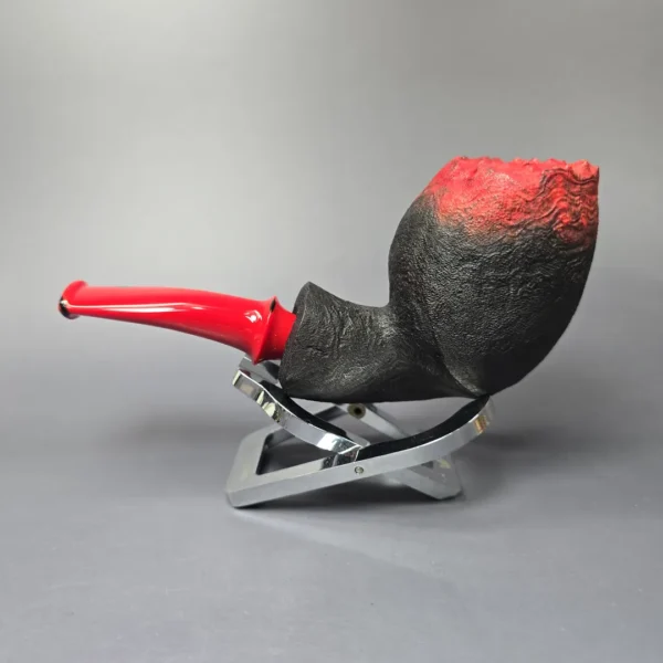 Peter Toth Red & Black Sandblasted Stubby Blowfish Handmade Briar Pipe, New - Image 4
