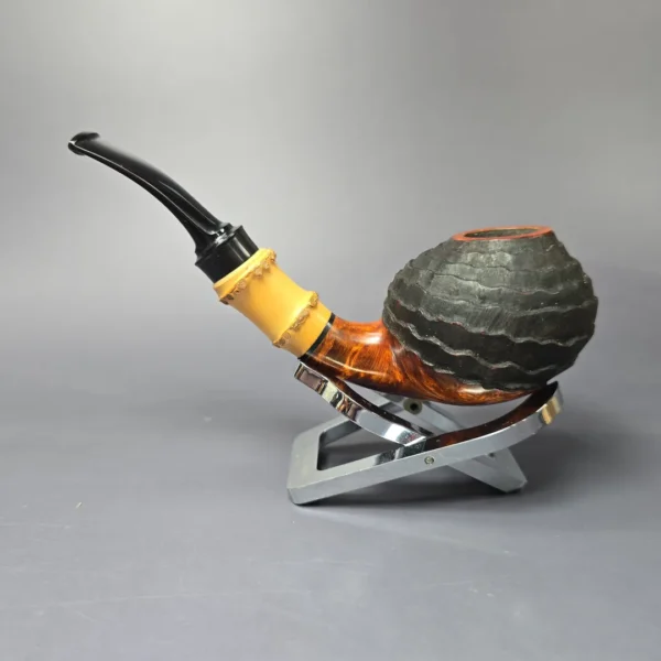 Md. Angga Rusticated Squat Brandy/ w Bamboo Handmade Briar Pipe, New - Image 4