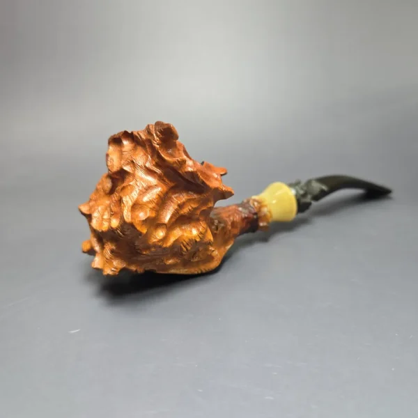 Micoli (Robert Burns) XL Rusticated Freehand w/ Horn Estate Briar Pipe, Unsmoked - Image 4