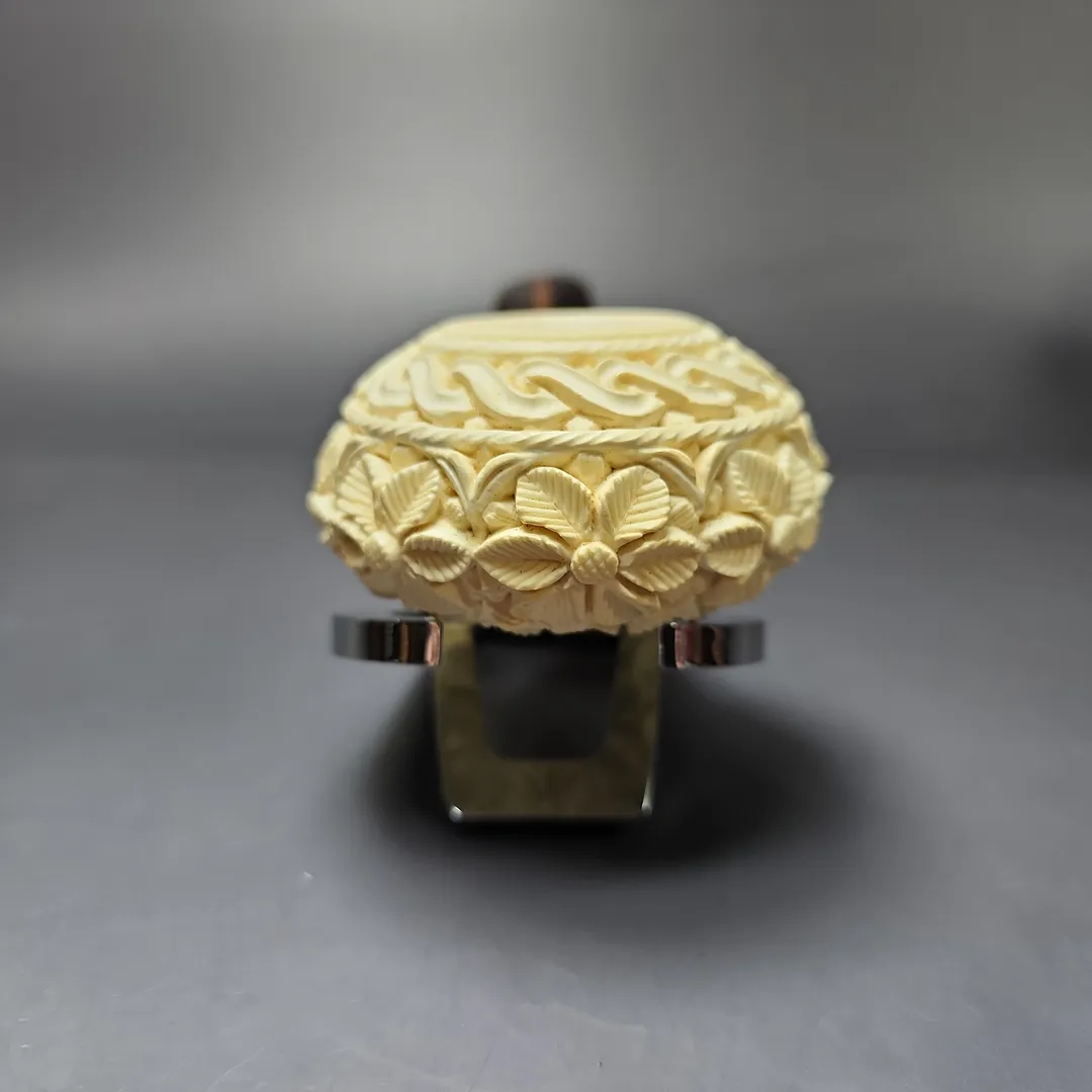Floral Carved Diplomat Estate Block Meerschaum Pipe, Unsmoked - Image 4