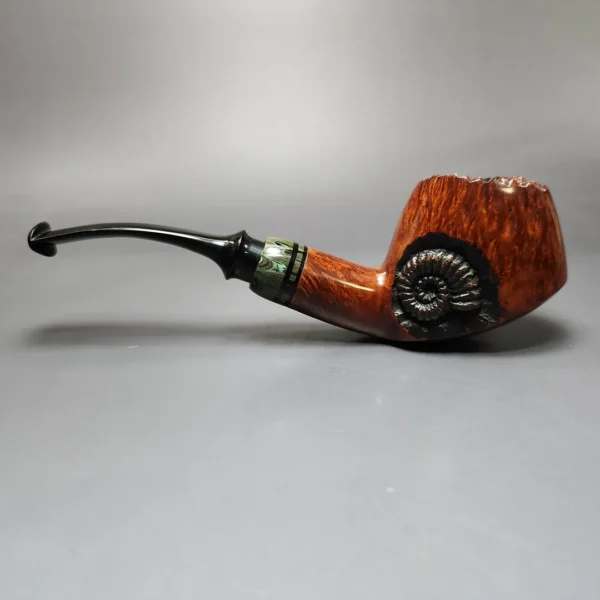 Moonlight Pipes "Fossil" Smooth Volcano w/ Ebonite Handmade Briar Pipe, New - Image 4