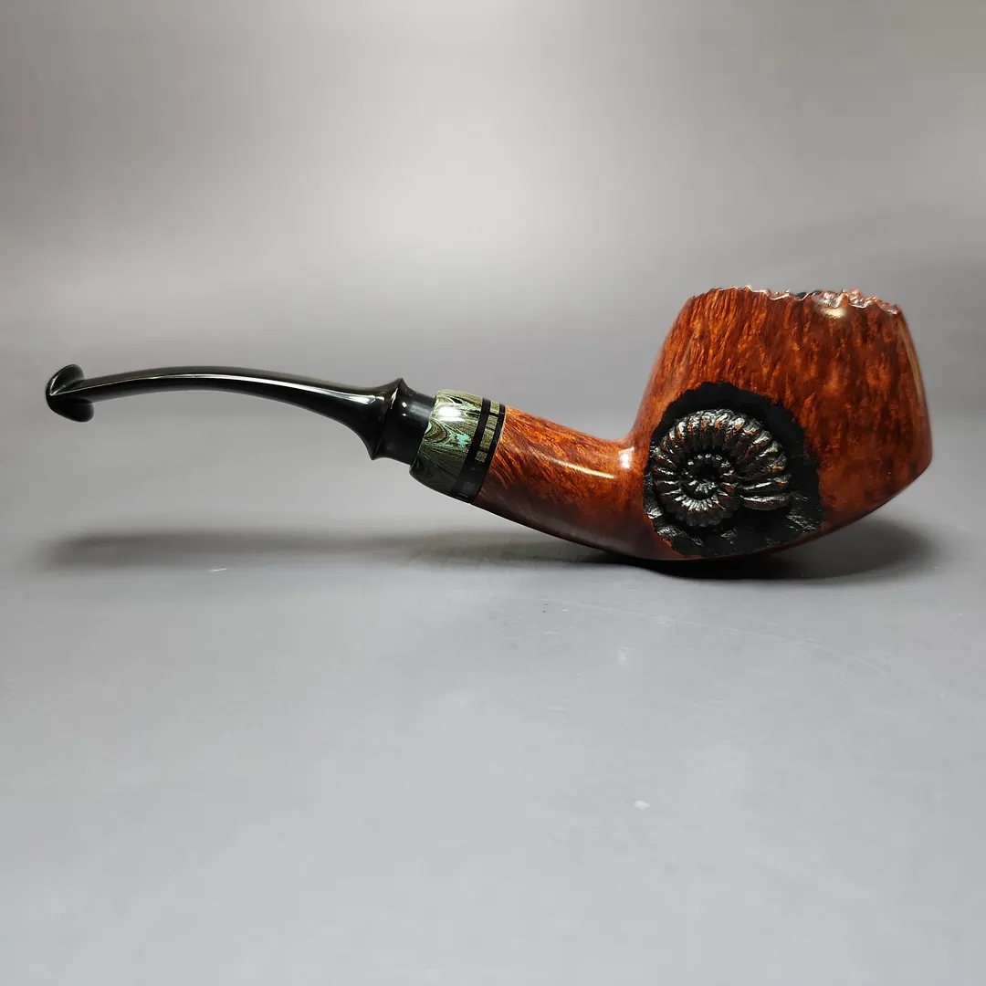 Moonlight Pipes "Fossil" Smooth Volcano w/ Ebonite Handmade Briar Pipe, New - Image 4