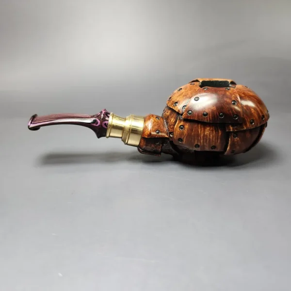Moonlight Pipes "Steampunk" Tomato w/ Brass Handmade Briar Pipe, New - Image 4