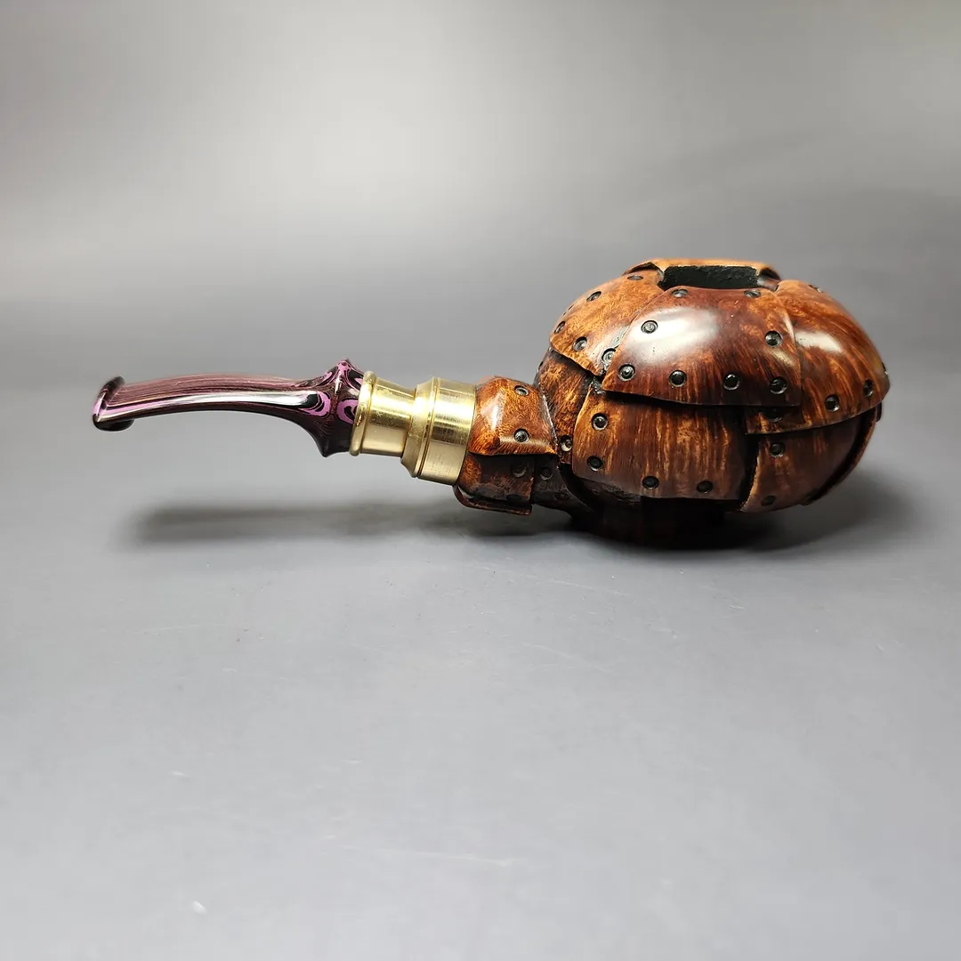 Moonlight Pipes "Steampunk" Tomato w/ Brass Handmade Briar Pipe, New - Image 4