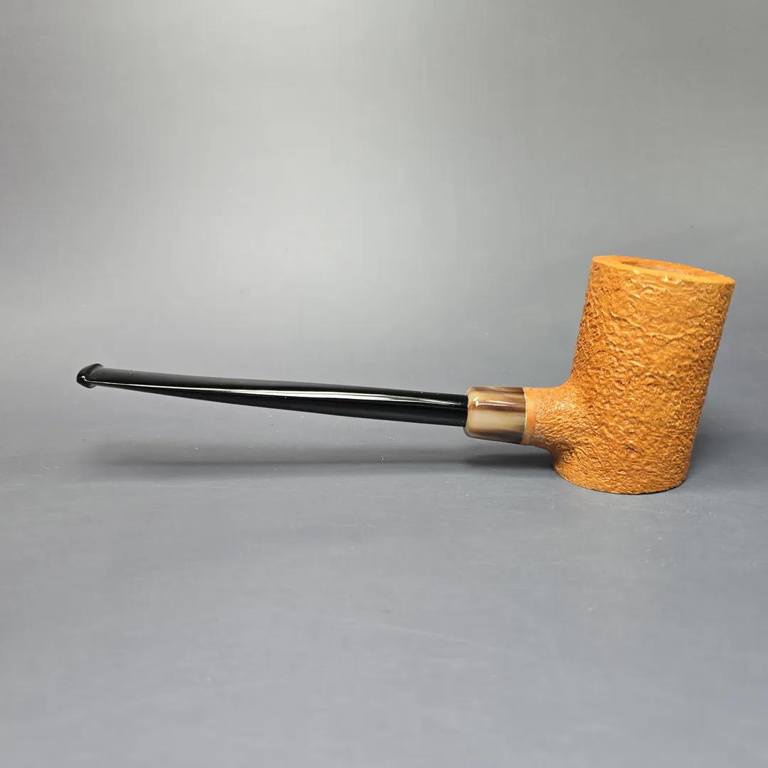 C-Pipe Tan Sandblasted Poker w/ Horn Handmade Briar Pipe, New - Image 4