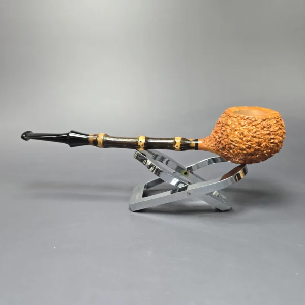 C-Pipe Partially Rusticated Prince w/ Bamboo Handmade Briar Pipe, New - Image 4
