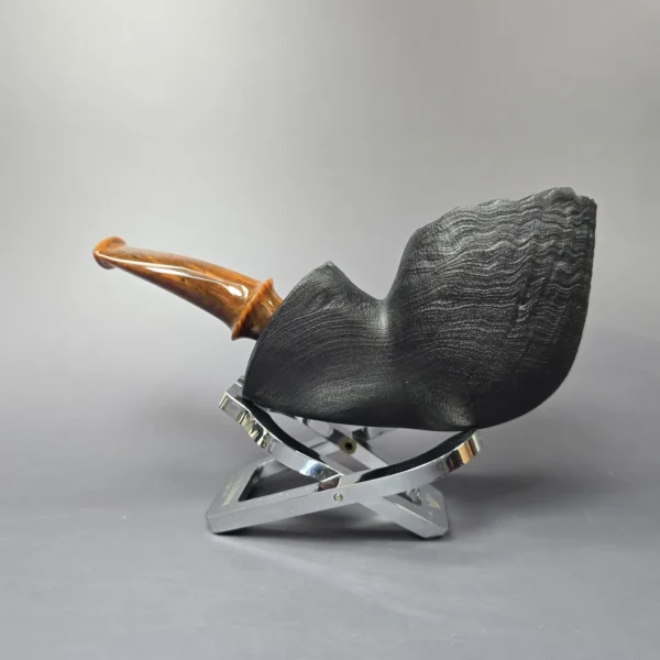 Peter Toth Leaf Carved Sandblasted Blowfish Handmade Briar Pipe, New - Image 4