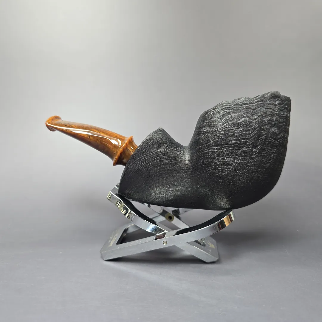 Peter Toth Leaf Carved Sandblasted Blowfish Handmade Briar Pipe, New - Image 4