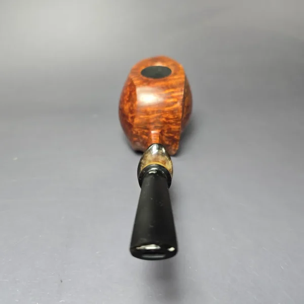 Md. Angga Smooth Asymmetric Blowfish w/ Horn Handmade Briar Pipe, New - Image 5