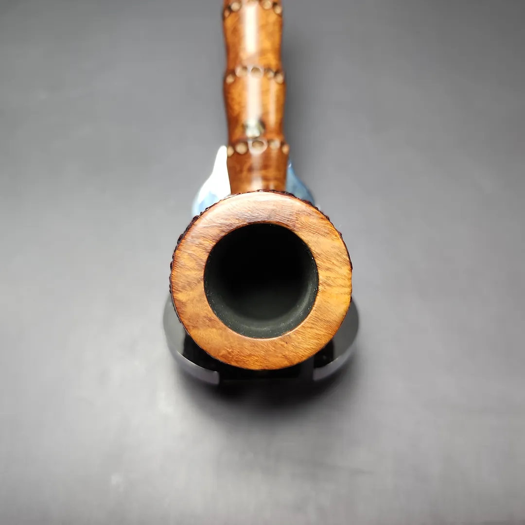 Radice Rind O T/B Twin Bore Rusticated Canadian w/ Faux Bamboo Estate Briar Pipe, Italian Estates - Image 5