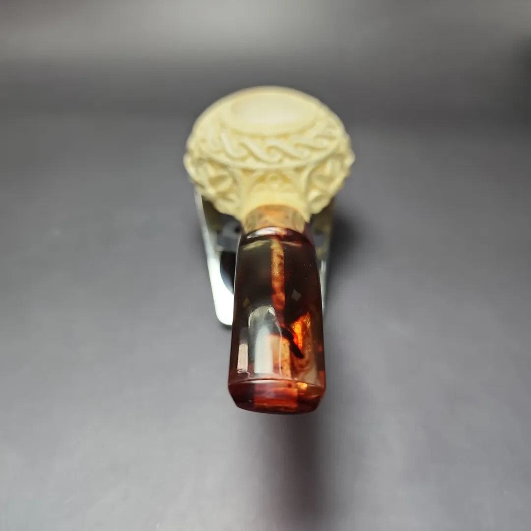 Floral Carved Diplomat Estate Block Meerschaum Pipe, Unsmoked - Image 5