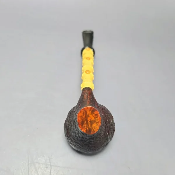 J Mouton Sandblasted Acorn Sitter w/ Bamboo Handmade Briar Pipe, New - Image 5