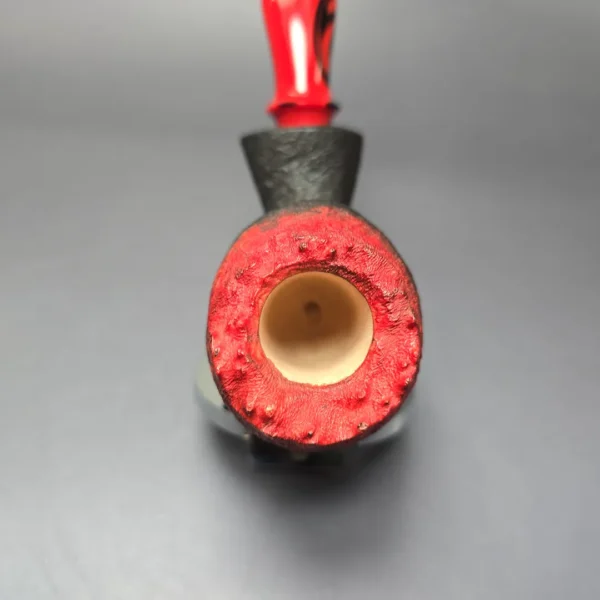 Peter Toth Red & Black Sandblasted Stubby Blowfish Handmade Briar Pipe, New - Image 6