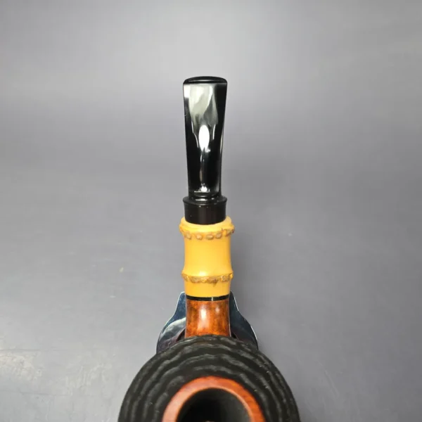 Md. Angga Rusticated Squat Brandy/ w Bamboo Handmade Briar Pipe, New - Image 6