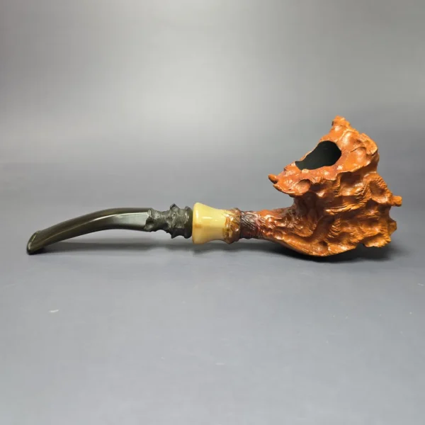 Micoli (Robert Burns) XL Rusticated Freehand w/ Horn Estate Briar Pipe, Unsmoked - Image 6