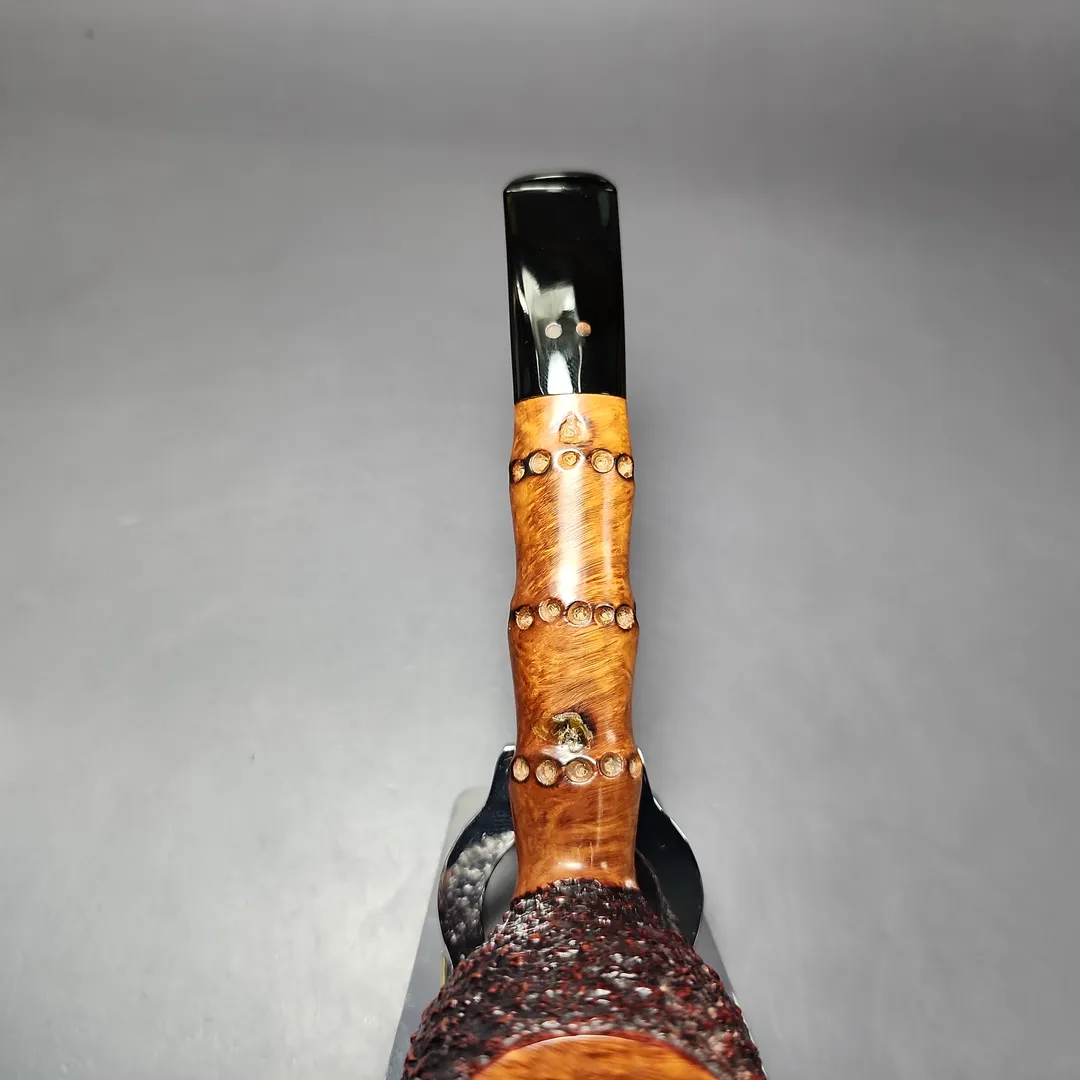 Radice Rind O T/B Twin Bore Rusticated Canadian w/ Faux Bamboo Estate Briar Pipe, Italian Estates - Image 6