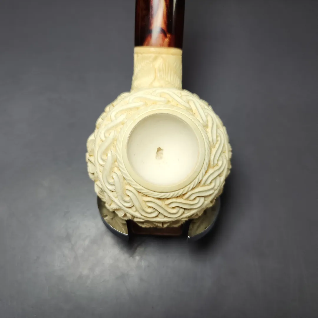 Floral Carved Diplomat Estate Block Meerschaum Pipe, Unsmoked - Image 6