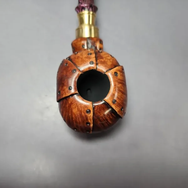 Moonlight Pipes "Steampunk" Tomato w/ Brass Handmade Briar Pipe, New - Image 6