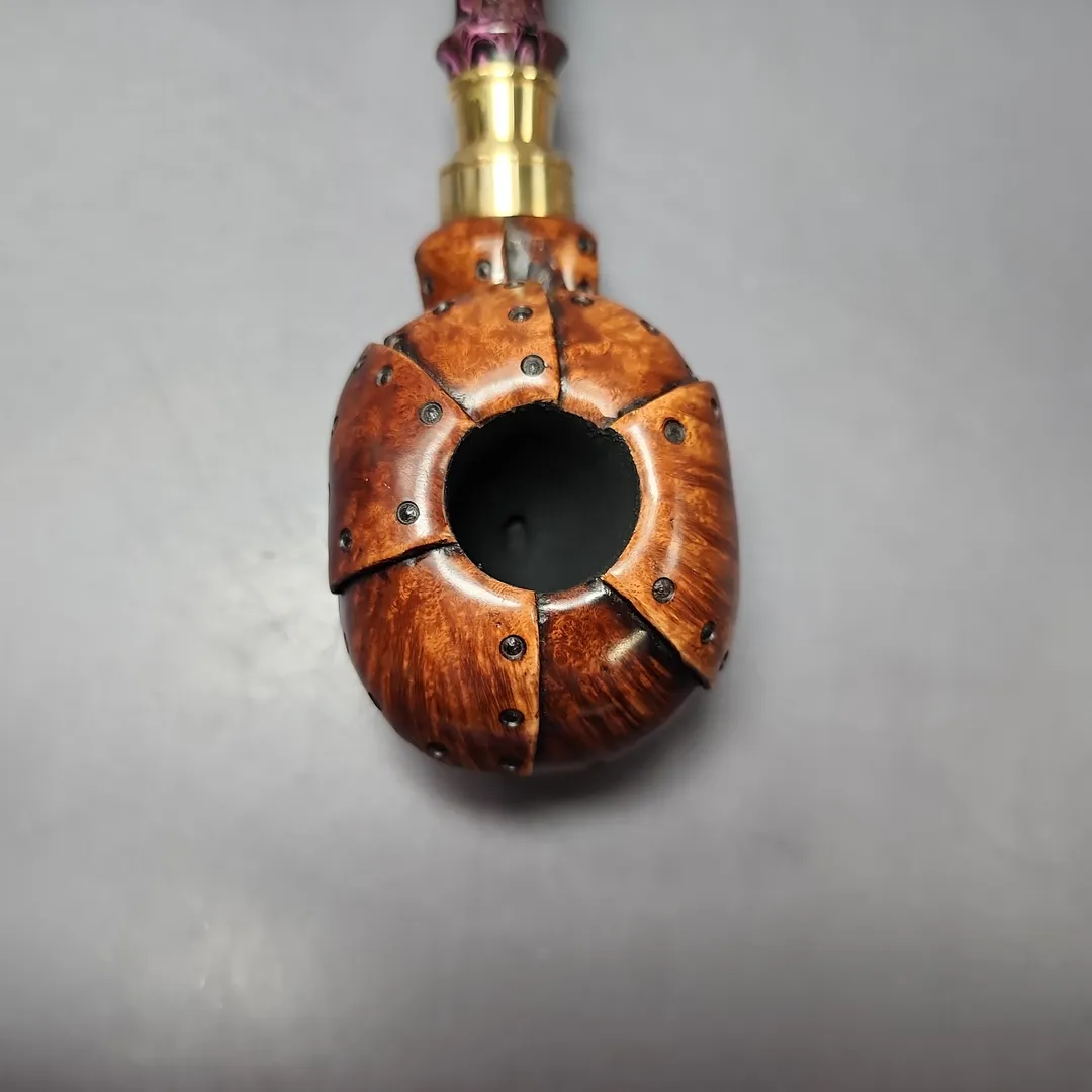 Moonlight Pipes "Steampunk" Tomato w/ Brass Handmade Briar Pipe, New - Image 6