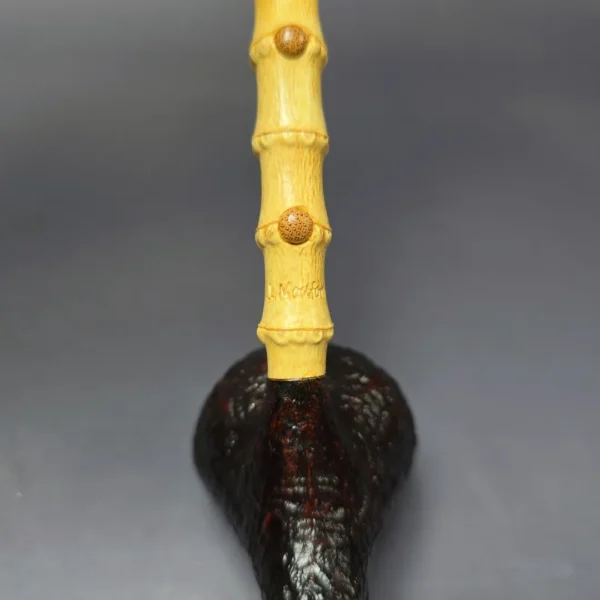J Mouton Sandblasted Acorn Sitter w/ Bamboo Handmade Briar Pipe, New - Image 6