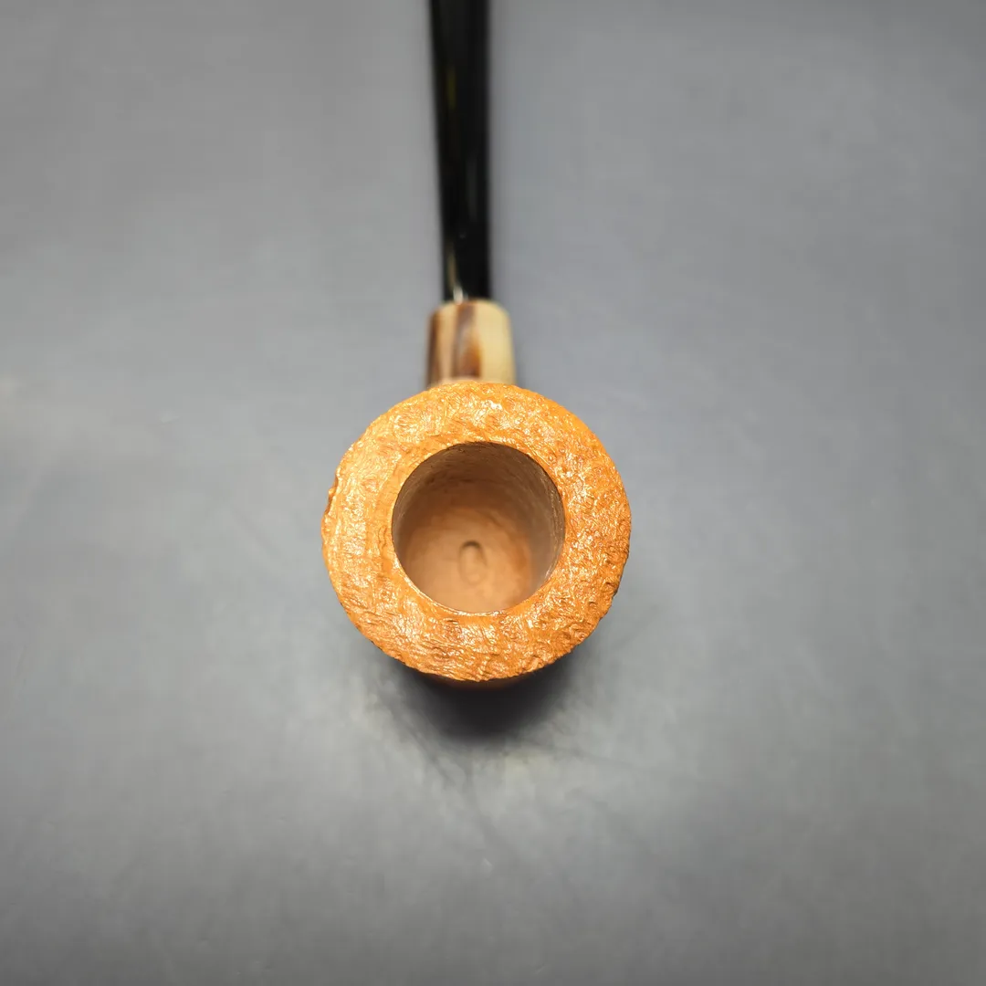 C-Pipe Tan Sandblasted Poker w/ Horn Handmade Briar Pipe, New - Image 6