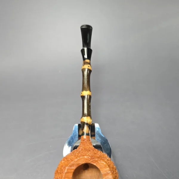 C-Pipe Partially Rusticated Prince w/ Bamboo Handmade Briar Pipe, New - Image 6