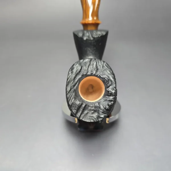 Peter Toth Leaf Carved Sandblasted Blowfish Handmade Briar Pipe, New - Image 6