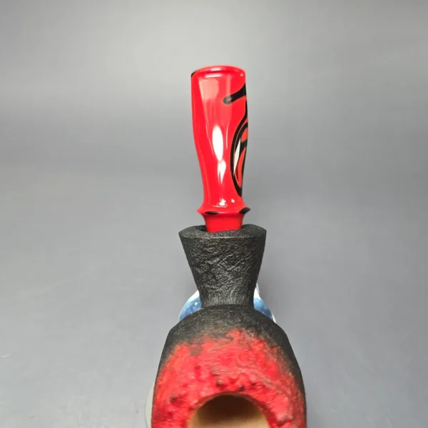 Peter Toth Red & Black Sandblasted Stubby Blowfish Handmade Briar Pipe, New - Image 7
