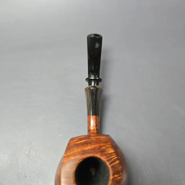 Md. Angga Smooth Asymmetric Blowfish w/ Horn Handmade Briar Pipe, New - Image 7