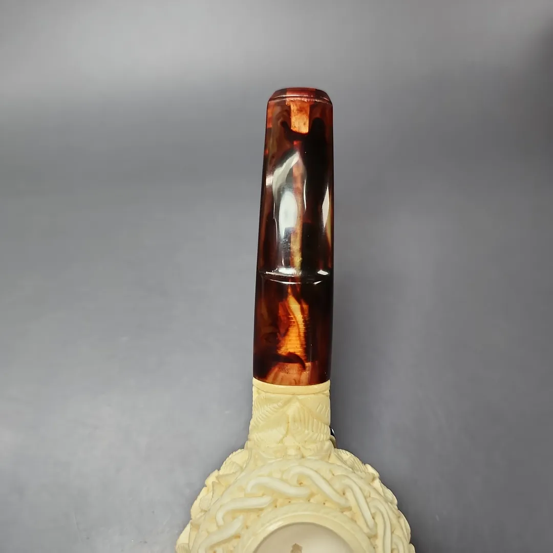Floral Carved Diplomat Estate Block Meerschaum Pipe, Unsmoked - Image 7