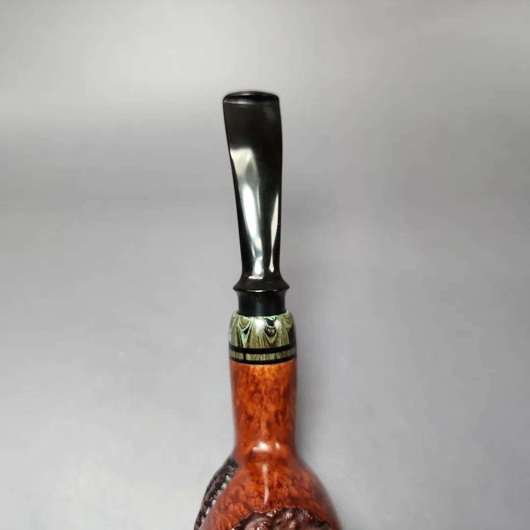 Moonlight Pipes "Fossil" Smooth Volcano w/ Ebonite Handmade Briar Pipe, New - Image 7