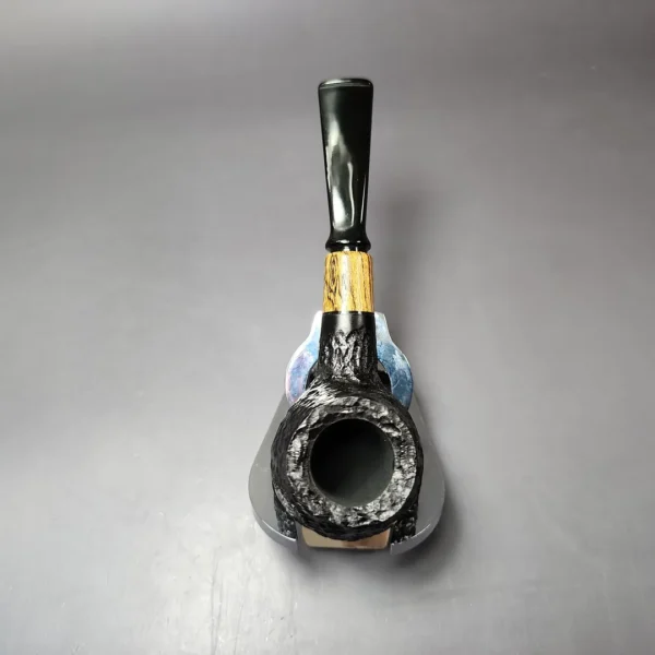 MBSD Briars by Piero Vitale Black Rusticated Author w/ Olivewood Briar Pipe, New - Image 7