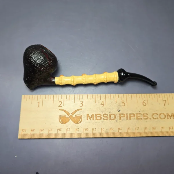 J Mouton Sandblasted Acorn Sitter w/ Bamboo Handmade Briar Pipe, New - Image 7