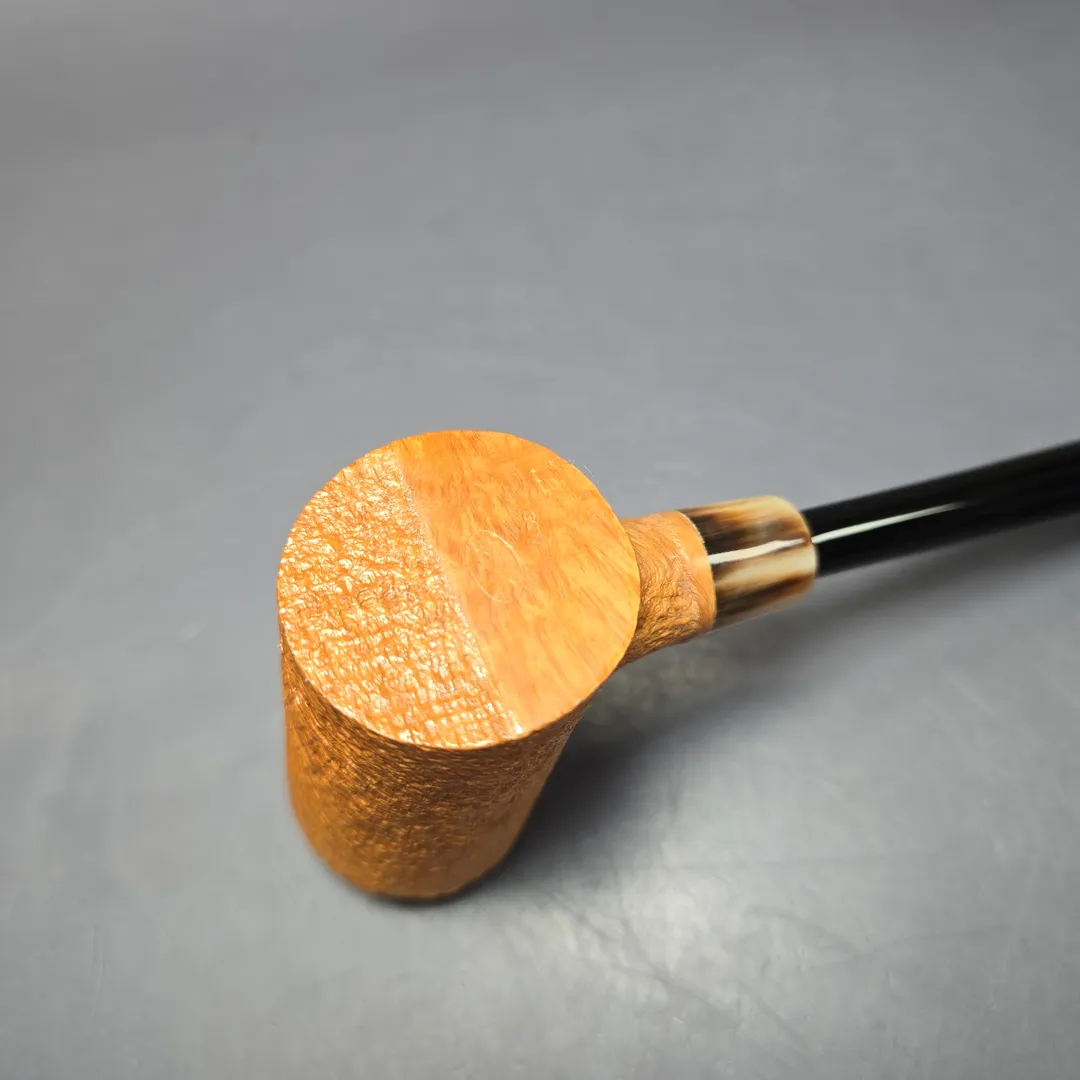 C-Pipe Tan Sandblasted Poker w/ Horn Handmade Briar Pipe, New - Image 7
