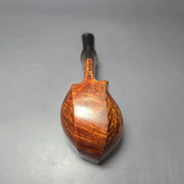 Md. Angga Smooth Asymmetric Blowfish w/ Horn Handmade Briar Pipe, New - Image 8