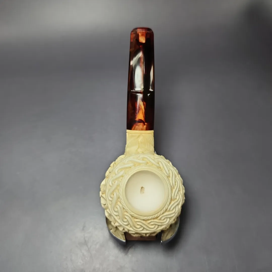 Floral Carved Diplomat Estate Block Meerschaum Pipe, Unsmoked - Image 8