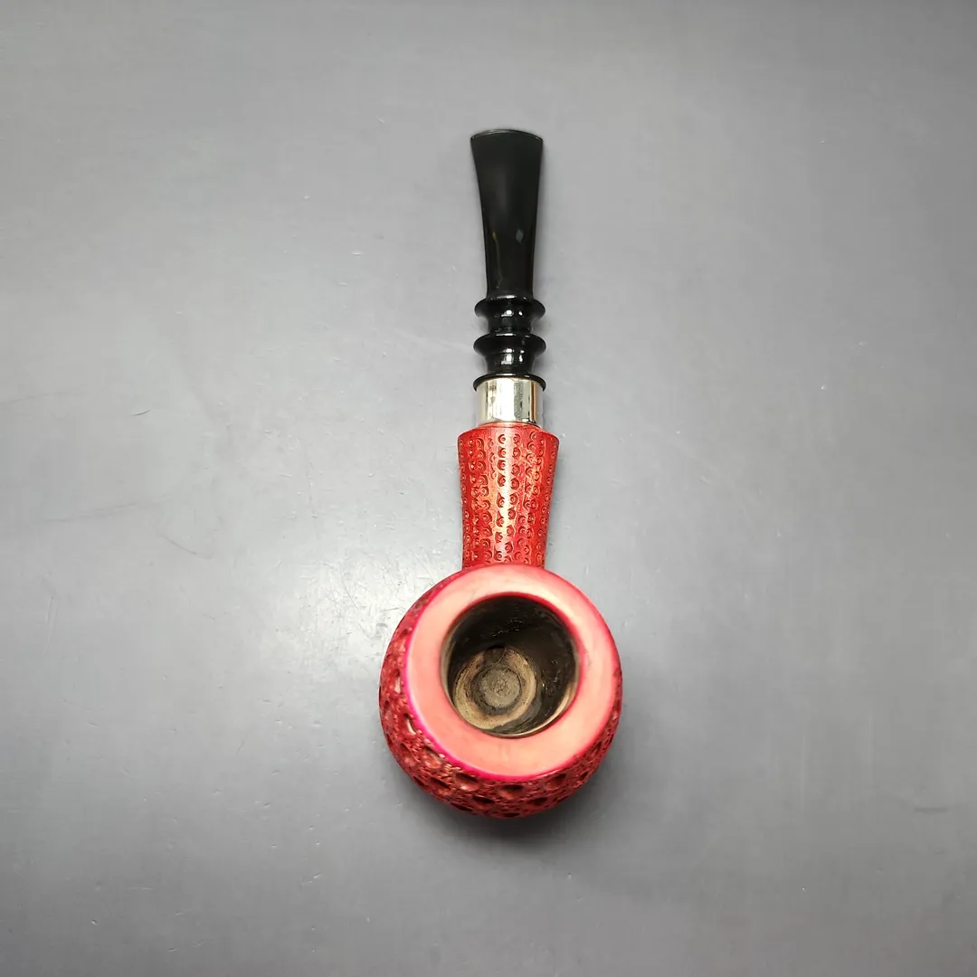 Lattice Carved XL Poker w/ Silver Estate Block Meerschaum Pipe, Turkish Estates - Image 8