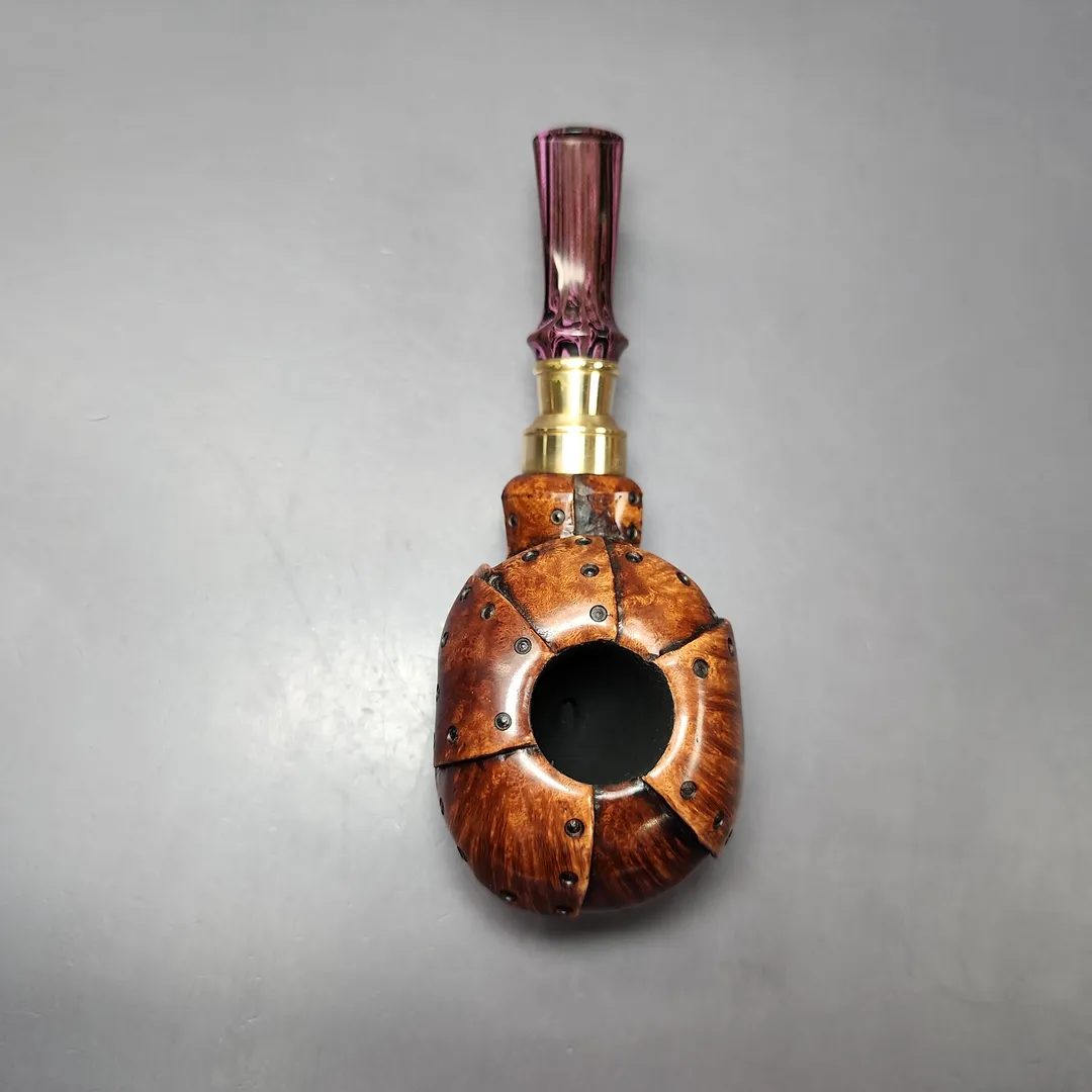 Moonlight Pipes "Steampunk" Tomato w/ Brass Handmade Briar Pipe, New - Image 8