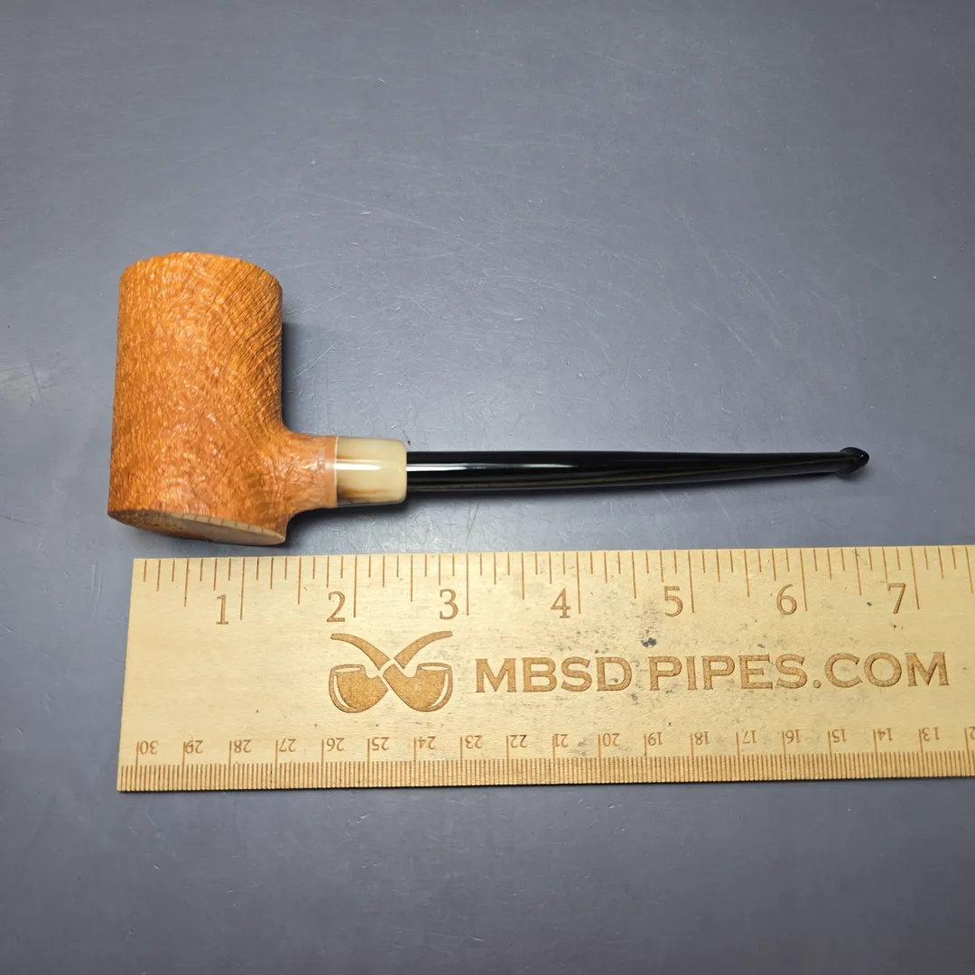 C-Pipe Tan Sandblasted Poker w/ Horn Handmade Briar Pipe, New - Image 8