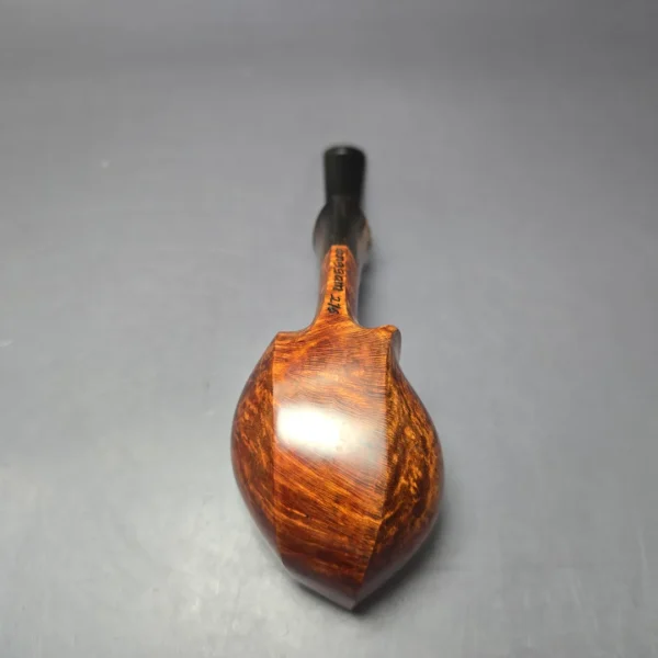 Md. Angga Smooth Asymmetric Blowfish w/ Horn Handmade Briar Pipe, New - Image 9