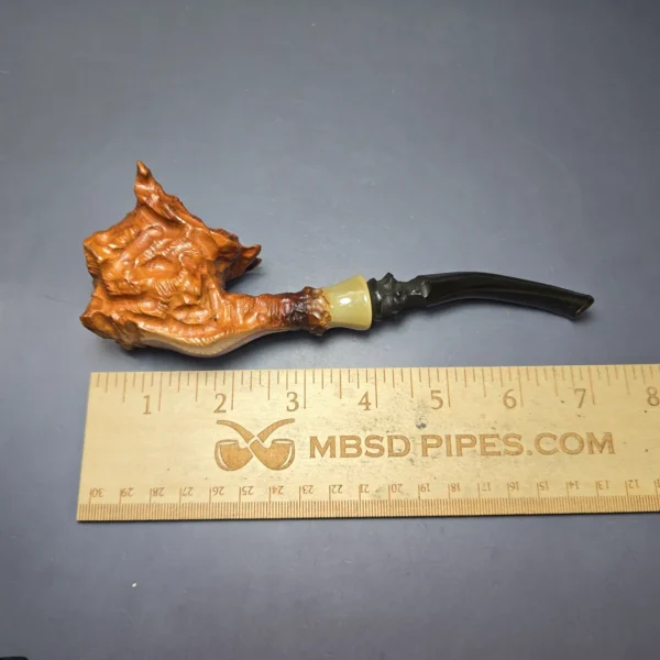 Micoli (Robert Burns) XL Rusticated Freehand w/ Horn Estate Briar Pipe, Unsmoked - Image 9