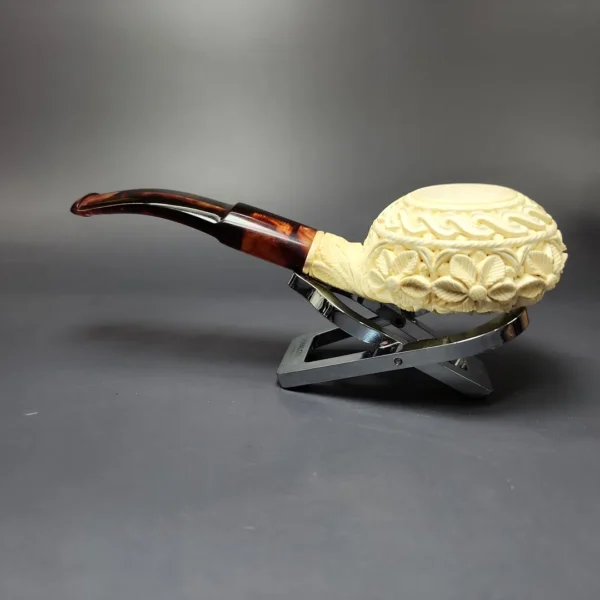 Floral Carved Diplomat Estate Block Meerschaum Pipe, Unsmoked - Image 9