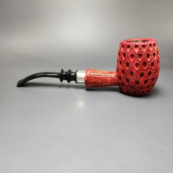 Lattice Carved XL Poker w/ Silver Estate Block Meerschaum Pipe, Turkish Estates - Image 9