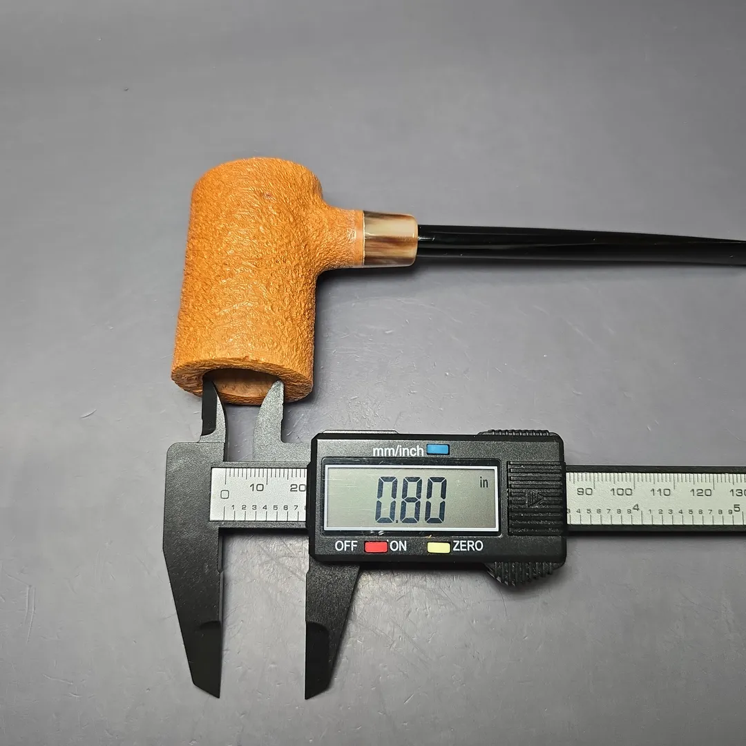 C-Pipe Tan Sandblasted Poker w/ Horn Handmade Briar Pipe, New - Image 9