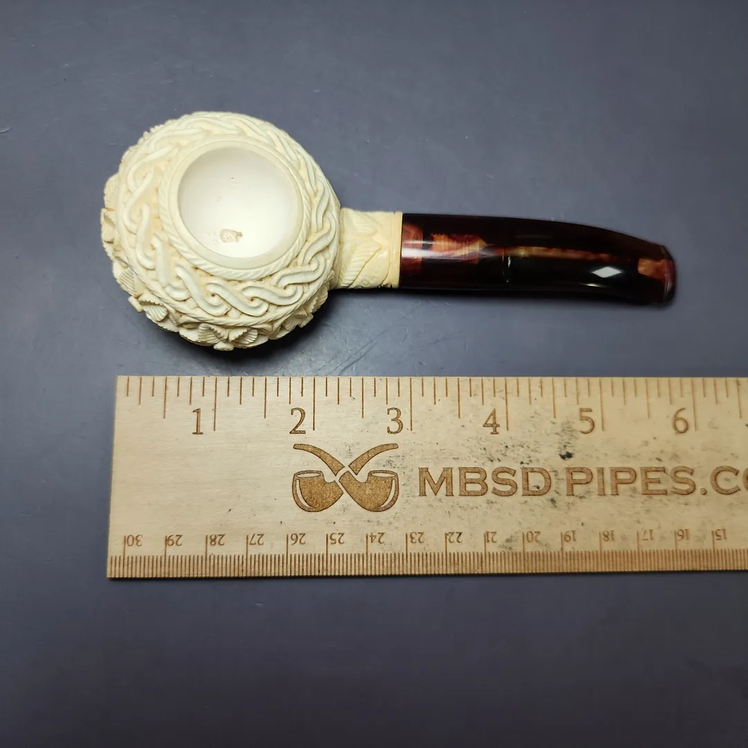 Floral Carved Diplomat Estate Block Meerschaum Pipe, Unsmoked - Image 10