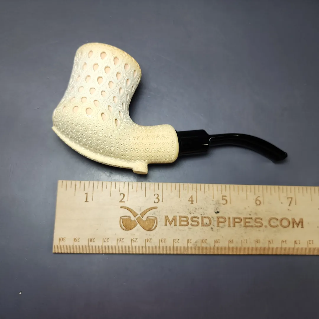 XL Lattice Carved Dublin Estate Block Meerschaum Pipe, Turkish Estates - Image 10