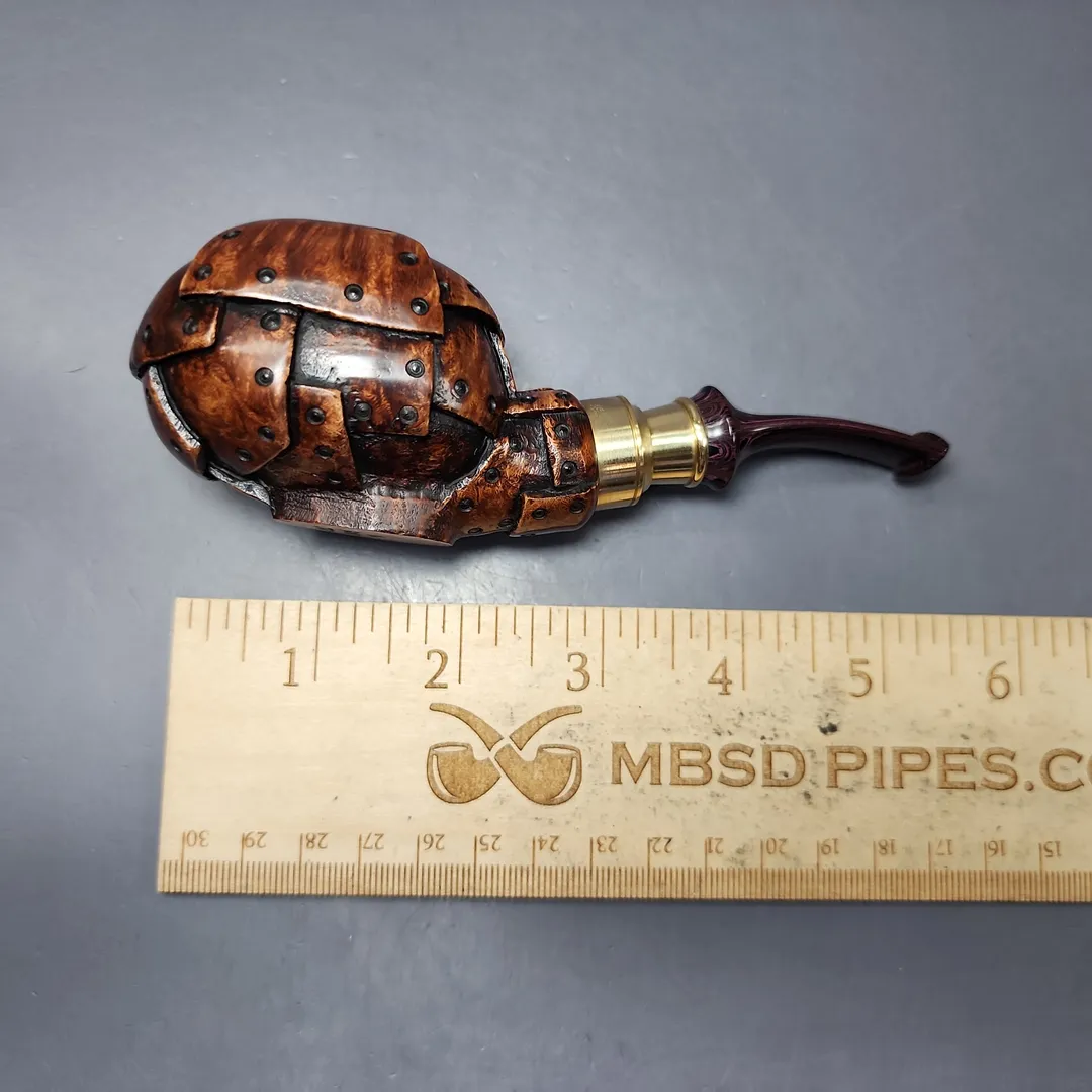 Moonlight Pipes "Steampunk" Tomato w/ Brass Handmade Briar Pipe, New - Image 10