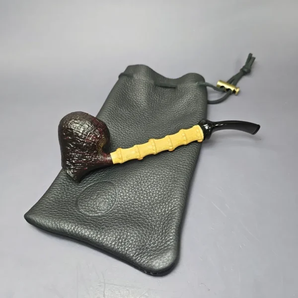 J Mouton Sandblasted Acorn Sitter w/ Bamboo Handmade Briar Pipe, New - Image 10